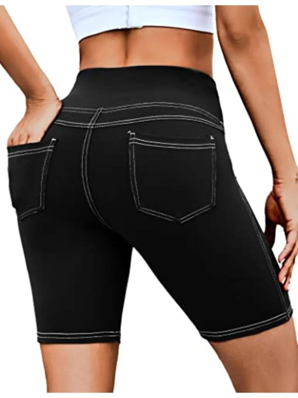 Women's High Waisted Biker Shorts with Pockets, 78% Polyester 22% Spandex
